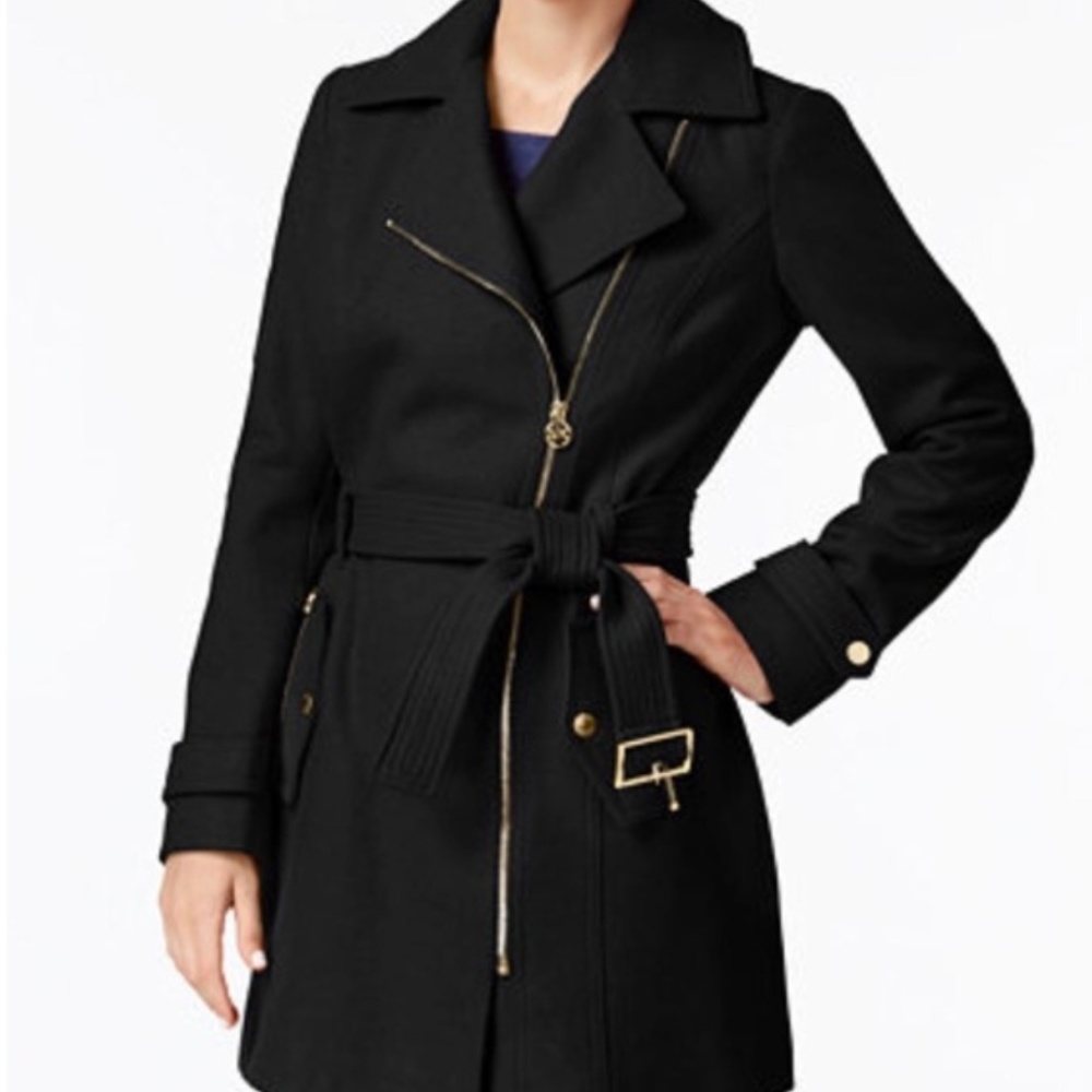Michael Kors Black Wool Asymmetrical Zip Coat